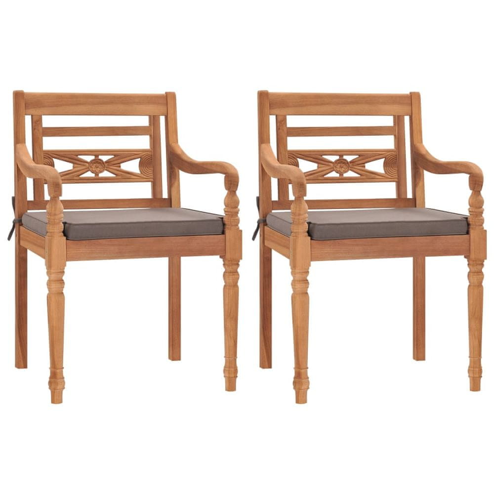 Vidaxl Batavia stoličky 2 ks s tmavosivými vankúšmi masívne tíkové drevo